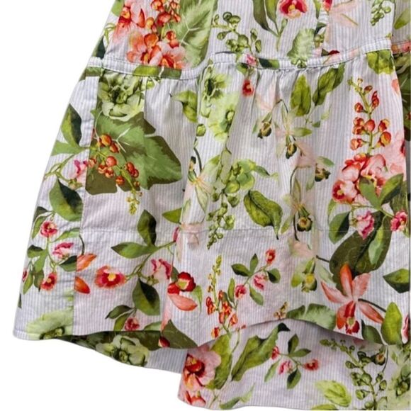 Tommy Hilfiger Blue Pinstripe Floral Print Waist Lace Up Ruffle Hem Midi Skirt - Picture 8 of 14